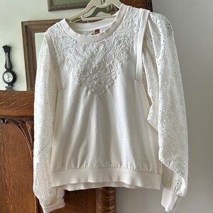 Anthropologie Pilcro lace and eyelet white sweatshirt